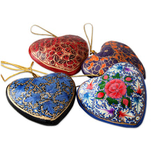 Load image into Gallery viewer, 4 Artisan Crafted Papier Mache Ornaments Flower Hearts Set - Bouquet of Hearts | NOVICA