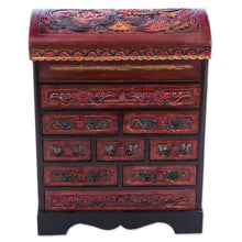 Load image into Gallery viewer, Peruvian Hand Carved Cedar Wood Jewelry Box with Mirror - Garden Hummingbirds | NOVICA