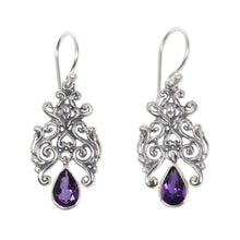 Load image into Gallery viewer, Artisan Crafted Amethyst and Sterling Silver Dangle Earrings - Purple Forest | NOVICA
