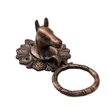 Load image into Gallery viewer, Horse Door Knocker Copper Plated Brass with Antique Look - Horse Arrival | NOVICA