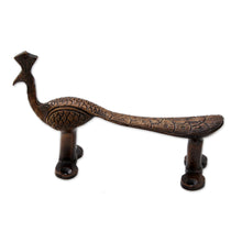 Load image into Gallery viewer, Antiqued Peacock Indian Door Handle in Copper Plated Brass - Peacock Passage | NOVICA