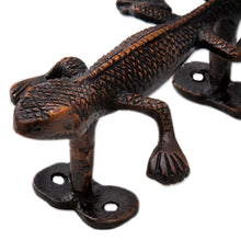 Load image into Gallery viewer, Gecko Door Handle in Antiqued Copper Plated Brass India - Gecko Passage | NOVICA