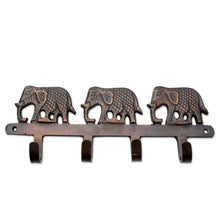 Load image into Gallery viewer, Key Holder Antiqued Elephants on Copper Plated Brass - Adventurous Elephants | NOVICA