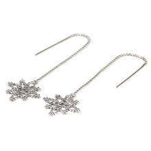 Load image into Gallery viewer, Sterling Silver Snowflake Dangle Earrings from Thailand - Silver Snowflakes | NOVICA