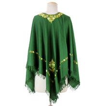 Load image into Gallery viewer, Kashmiri Chain Stitch Floral Embroidery Green Wool Poncho - Kashmiri Forest | NOVICA