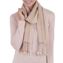 Load image into Gallery viewer, 100% Alpaca Backstrap Loomed Scarf in Beige - Timeless in Beige | NOVICA