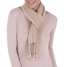 Load image into Gallery viewer, 100% Alpaca Backstrap Loomed Scarf in Beige - Timeless in Beige | NOVICA
