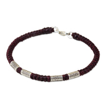 Load image into Gallery viewer, 950 Silver Accent Wristband Braided Bracelet from Thailand - Simply Happy in Maroon | NOVICA