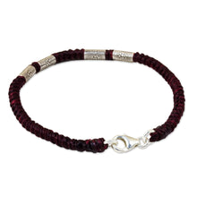 Load image into Gallery viewer, 950 Silver Accent Wristband Braided Bracelet from Thailand - Simply Happy in Maroon | NOVICA