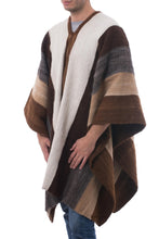 Load image into Gallery viewer, Men's Andean 100% Alpaca Handwoven Poncho in Earth Shades - Andean Celebration | NOVICA