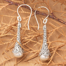Load image into Gallery viewer, Silver 925 Elongated Balinese Earrings with Cultured Pearl - White Honeysuckle | NOVICA
