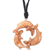 Load image into Gallery viewer, Leather Necklace with a Hand Carved Bone Whale Pendant - Frolicking Whales | NOVICA