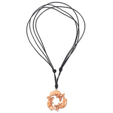 Load image into Gallery viewer, Leather Necklace with a Hand Carved Bone Whale Pendant - Frolicking Whales | NOVICA