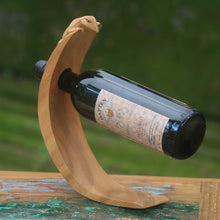 Load image into Gallery viewer, Lizard Theme Hand Carved Brown Wood Wine Bottle Holder - Brown Balinese Lizard | NOVICA