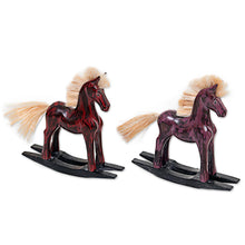 Load image into Gallery viewer, Hand Made Wood Sculptures Rocking Horses (Pair) Indonesia - Red and Purple Horses | NOVICA