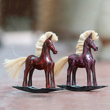 Load image into Gallery viewer, Hand Made Wood Sculptures Rocking Horses (Pair) Indonesia - Red and Purple Horses | NOVICA