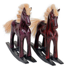 Load image into Gallery viewer, Hand Made Wood Sculptures Rocking Horses (Pair) Indonesia - Red and Purple Horses | NOVICA