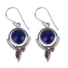 Load image into Gallery viewer, Handmade Lapis Lazuli and Citrine Dangle Earrings from India - Glory in Blue | NOVICA