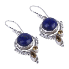 Load image into Gallery viewer, Handmade Lapis Lazuli and Citrine Dangle Earrings from India - Glory in Blue | NOVICA
