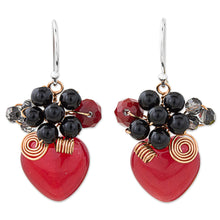 Load image into Gallery viewer, Heart Shaped Red Quartz Onyx and Glass Bead Dangle Earrings - Love Garden in Red | NOVICA