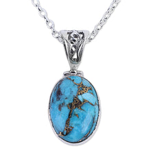 Load image into Gallery viewer, Blue Turquoise Sterling Silver Pendant Necklace India - Mystical Blue | NOVICA