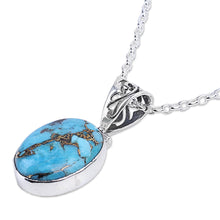 Load image into Gallery viewer, Blue Turquoise Sterling Silver Pendant Necklace India - Mystical Blue | NOVICA