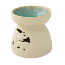 Load image into Gallery viewer, Ceramic Oil Warmer with Elephant Carving from Thailand - Mother and Child Elephant | NOVICA