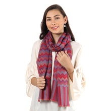 Load image into Gallery viewer, Colorful Zigzag Wool Shawl Handloomed in Indian - Poppy Romance | NOVICA