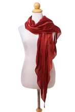 Load image into Gallery viewer, Silk Scarf in Claret Red from Thailand - Evolving Lipstick | NOVICA