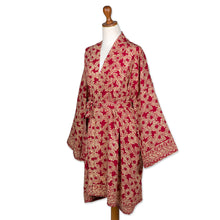 Load image into Gallery viewer, Dark Red Hand Stamped Batik Rayon Kimono Jacket - Claret Nebula | NOVICA