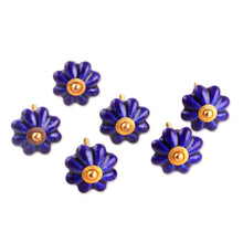 Load image into Gallery viewer, Hand Made Ceramic Cabinet Knobs Floral Blue (Set of 6) India - Floral Beauties in Indigo | NOVICA