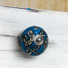 Load image into Gallery viewer, Ceramic Cabinet Knobs Floral Blue and White (Set of 6) India - Charming Blue Flowers | NOVICA