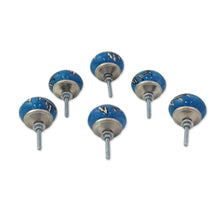 Load image into Gallery viewer, Ceramic Cabinet Knobs Floral Blue and White (Set of 6) India - Charming Blue Flowers | NOVICA