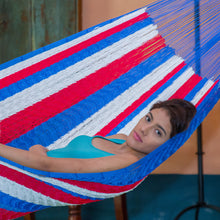Load image into Gallery viewer, Red White and Blue Hand Woven Nylon Maya Hammock (Single) - Patriotic | NOVICA