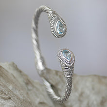 Load image into Gallery viewer, Sterling Silver Blue Topaz Cuff Bracelet from Indonesia - Bright Eyes | NOVICA