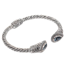 Load image into Gallery viewer, Sterling Silver Blue Topaz Cuff Bracelet from Indonesia - Bright Eyes | NOVICA