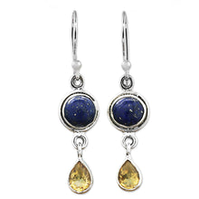Load image into Gallery viewer, Lapis Lazuli and Citrine Sterling Silver Dangle Earrings - Drops of Sun | NOVICA