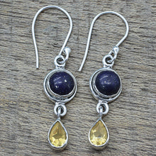 Load image into Gallery viewer, Lapis Lazuli and Citrine Sterling Silver Dangle Earrings - Drops of Sun | NOVICA
