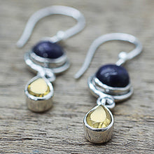 Load image into Gallery viewer, Lapis Lazuli and Citrine Sterling Silver Dangle Earrings - Drops of Sun | NOVICA