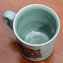 Load image into Gallery viewer, Hand Painted Celadon Ceramic Tiger Mug from Thailand - Tiger's Taste | NOVICA