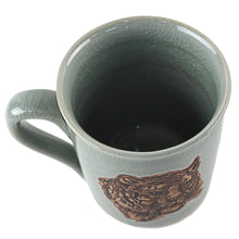 Load image into Gallery viewer, Hand Painted Celadon Ceramic Tiger Mug from Thailand - Tiger's Taste | NOVICA