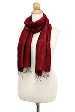 Load image into Gallery viewer, Hand Woven Fringed Silk Scarf in Crimson from Thailand - Shimmering Crimson | NOVICA