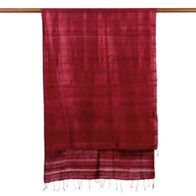 Load image into Gallery viewer, Hand Woven Fringed Silk Scarf in Crimson from Thailand - Shimmering Crimson | NOVICA