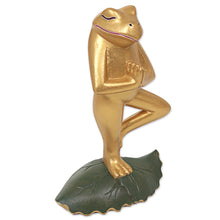 Load image into Gallery viewer, Hand Carved Frog Sculpture Gold Tone from Indonesia - Frog Pose | NOVICA