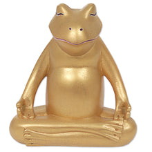 Load image into Gallery viewer, Hand Made Gold Tone Wood Frog Sculpture from Indonesia - Peaceful Frog | NOVICA