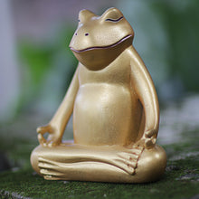 Load image into Gallery viewer, Hand Made Gold Tone Wood Frog Sculpture from Indonesia - Peaceful Frog | NOVICA