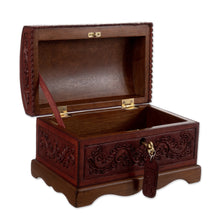 Load image into Gallery viewer, Embossed Leather Leaves on Mohena Wood Treasure Chest Box - Classic Inspiration | NOVICA