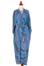 Load image into Gallery viewer, Women's Blue 100% Rayon Robe from Indonesia - Ocean Reef | NOVICA
