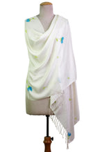 Load image into Gallery viewer, Hand Painted Silk Blend Shawl Primrose Blossom from India - Blue Primrose Blossoms | NOVICA