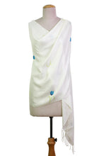 Load image into Gallery viewer, Hand Painted Silk Blend Shawl Blue Poppy Blossom India - Blue Poppy Blossoms | NOVICA